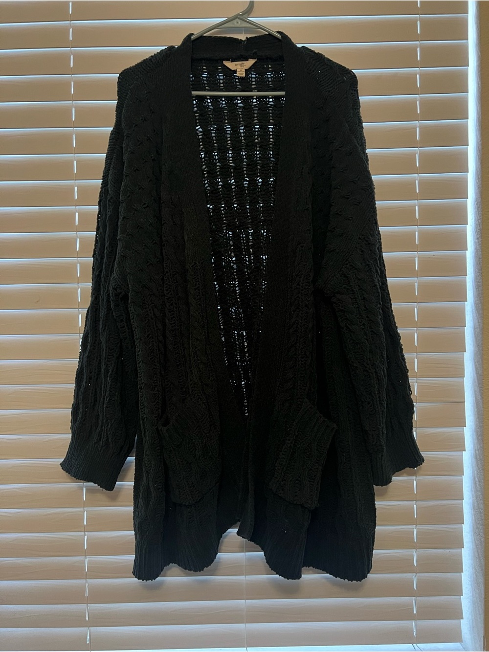 Terra & Sky Deep Green Open-Front Cable Knit Cardigan